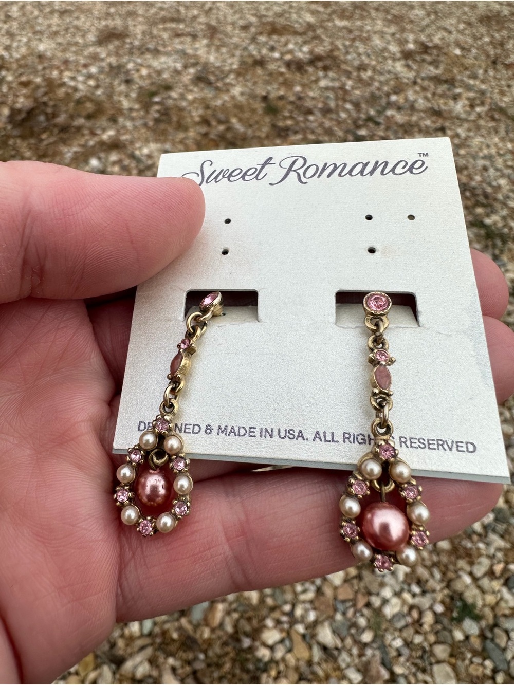 Sweet Romance Rose Pink Pearl and Crystal Drop Earrings